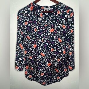 Daniel Rainn Navy Floral Blouse Long Sleeve Women’s Medium